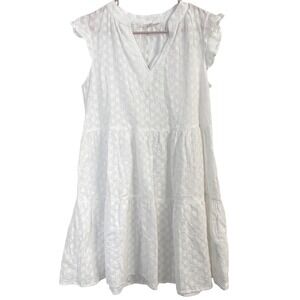 Anthropologie‎ Label of Love Eyelet Dress Tiered V Neck Sleeveless White Dress M